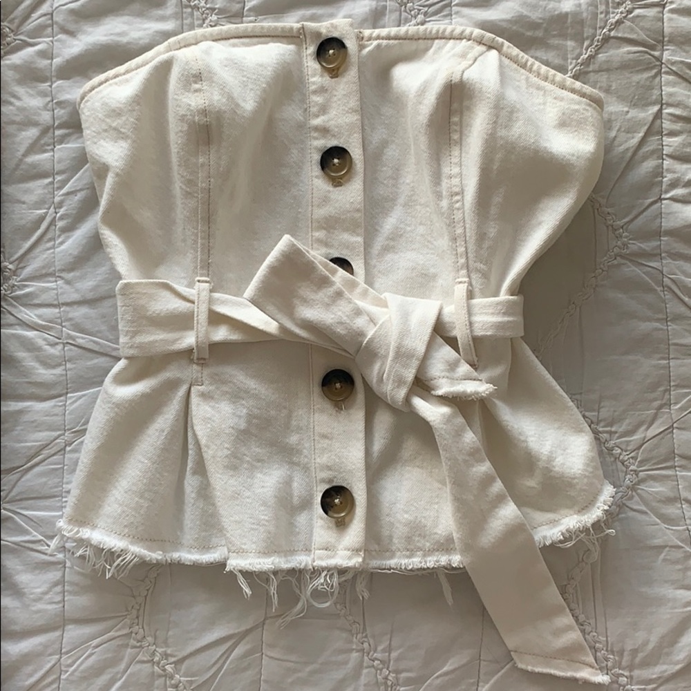 White Denim Free People Botton-Down Tube Top